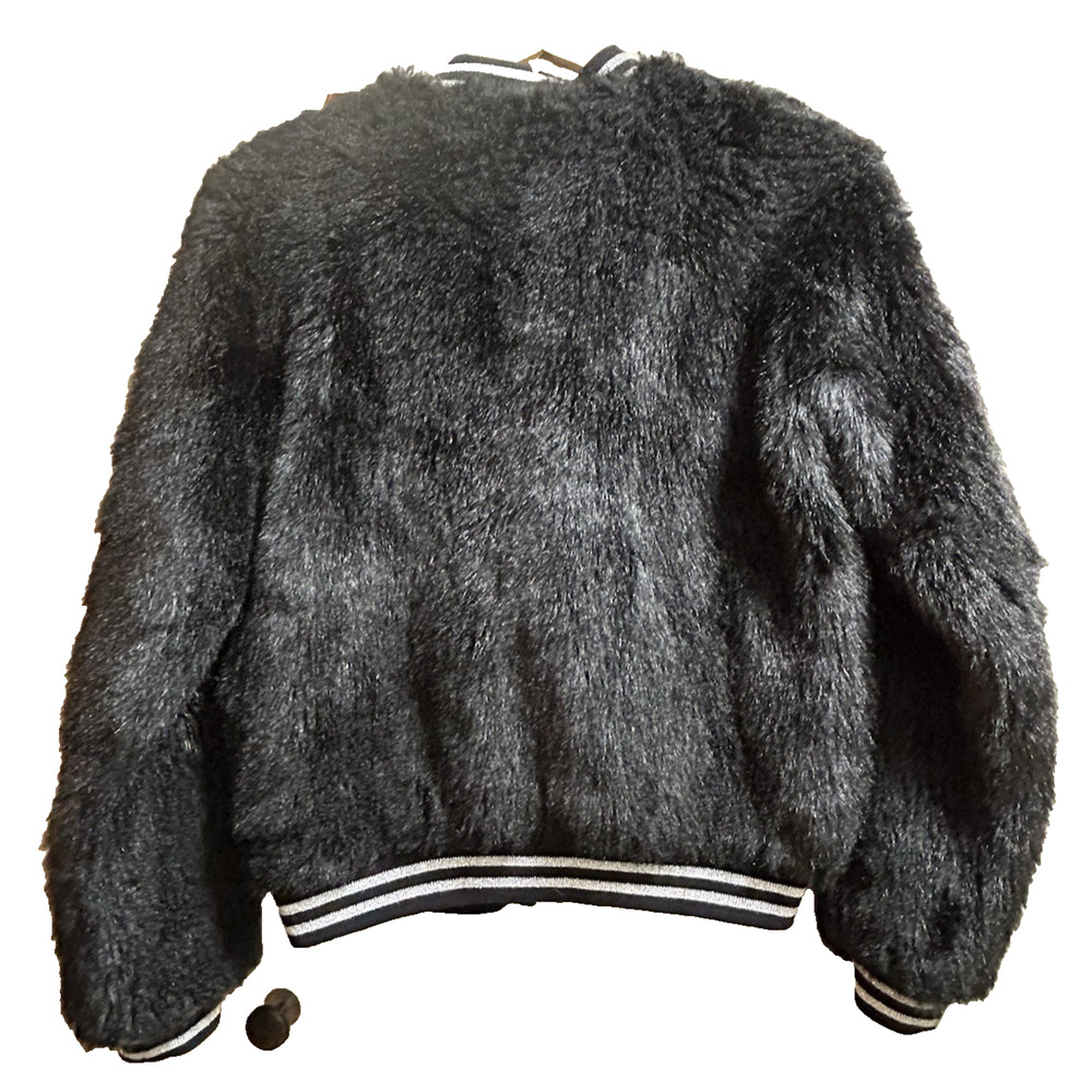 MOTHER Women's The Letterman Faux Fur Bomber Jacket Black - Size Medium - Picture 5 of 11